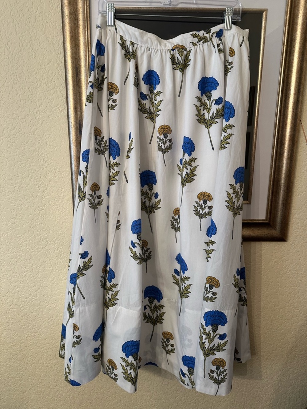 NWT Anthropologie Maeve Jacie White Maxi Skirt with Blue & Mustard Floral Print - Picture 5 of 12